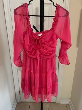 Feminine Ruched Mini Dress in Hot Pink